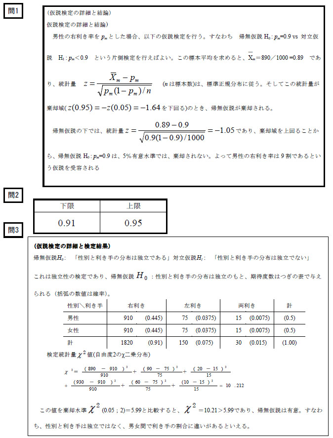 平成29年 公認会計士 試験 論文式試験解答 統計学