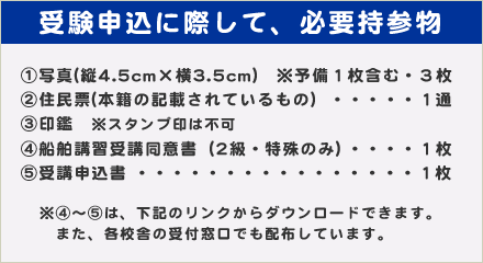 受験申込に際して、必要持参物